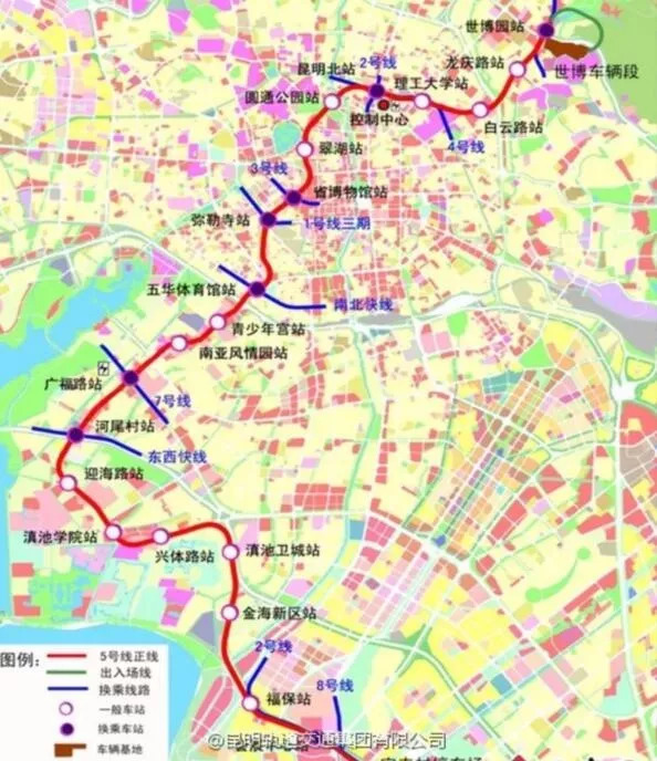 昆明地铁5号线线路图(来源环评报告)