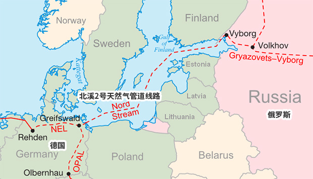 北溪2号天然气管道线路图 图自维基百科