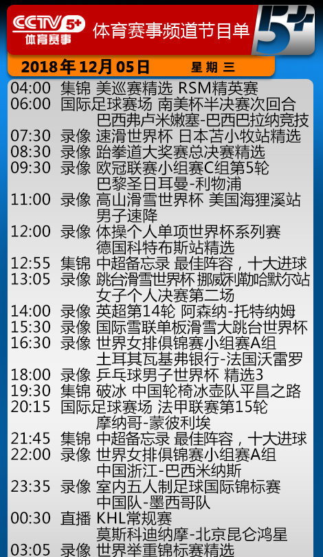 央视今日节目单cctv5直播nba女排世俱杯英超曼联vs阿森纳