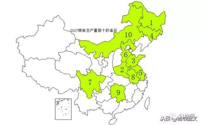 2017各省市粮食总产量排名