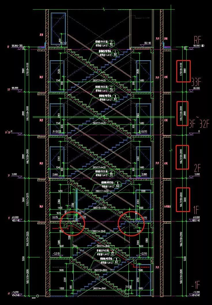 住宅(高层)项目 高层住宅项目楼梯通常为双跑楼梯或剪刀梯,应分析