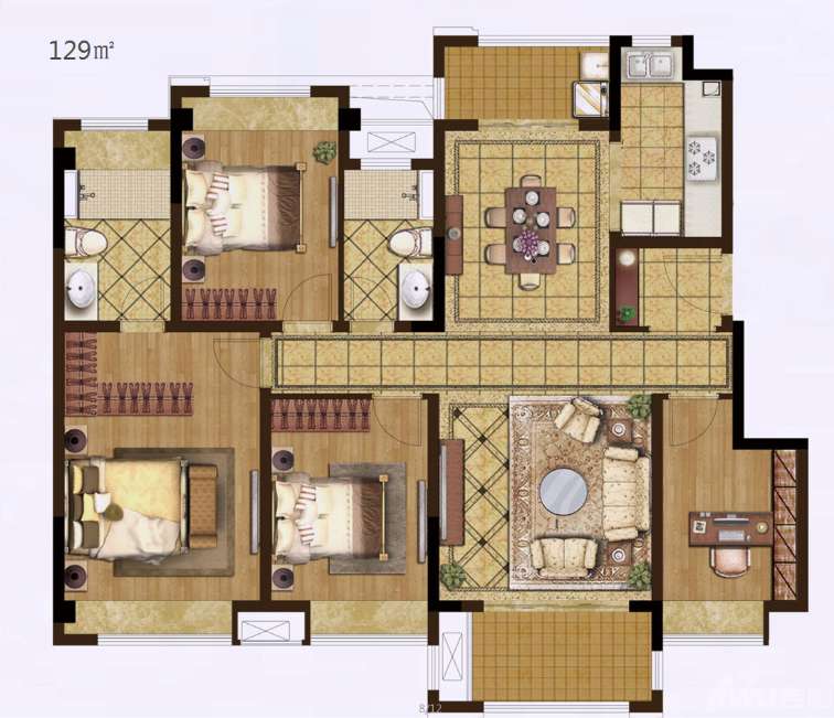 ▼蓝光雍锦园129㎡户型图