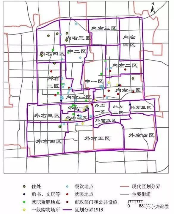 鲁迅日记记录的北京地名分布,图源:周尚意等《鲁迅在京足迹折射的