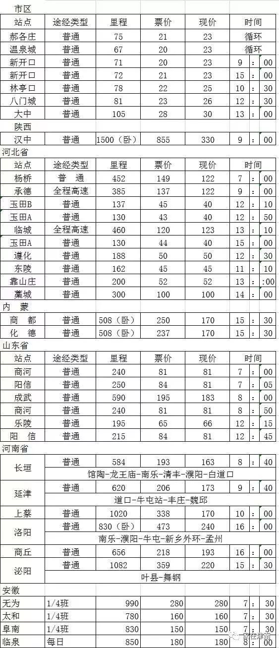 天津最全长途客运站时刻表来了快收藏