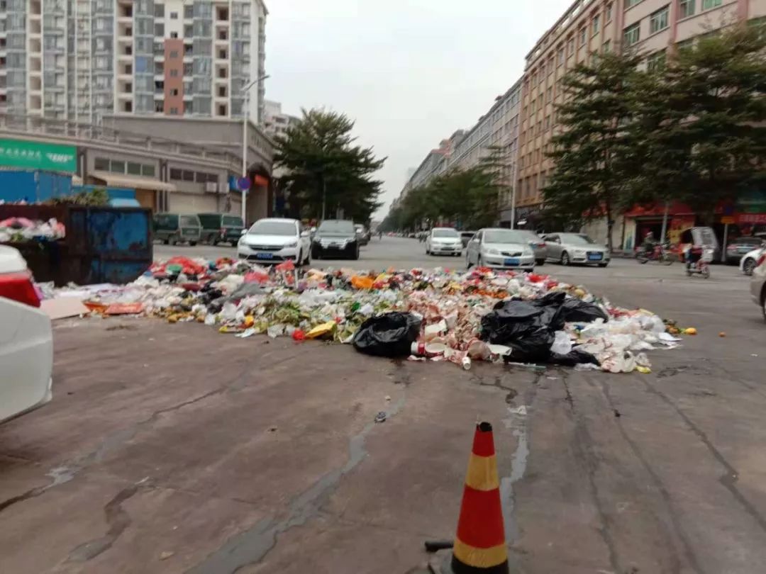 旁边路面上乱倒垃圾现像,严重影响附近居民生活,对城市环境造成了污染