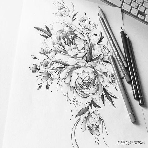 线描黑白花朵合集一组好素材值得收藏