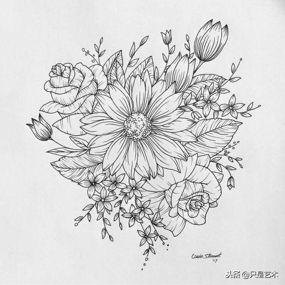 线描黑白花朵合集一组好素材值得收藏