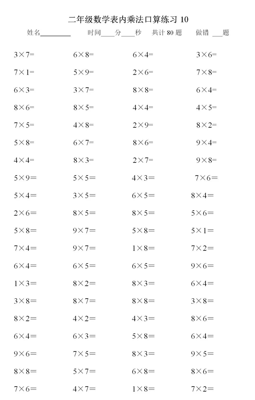 巧记二年级数学九九乘法口诀表,打好小学计算基础