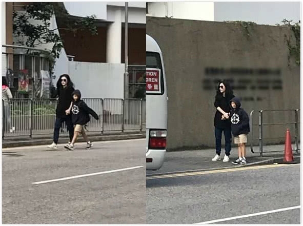 懷孕風波後，張柏芝現身街頭送兒子上學， 母子打扮潮酷太搶眼
