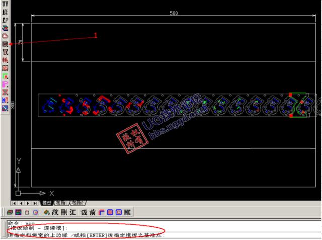 用箭头处1的模板绘制后,再按照cad的输入框的提示逐步进行操作.