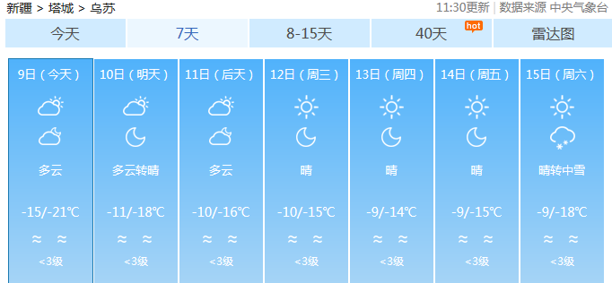 乌苏未来7天天气预报