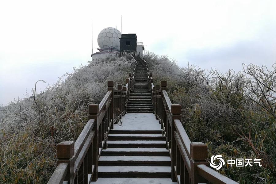 太阳山栈道铺白纱常德雨凇满枝头