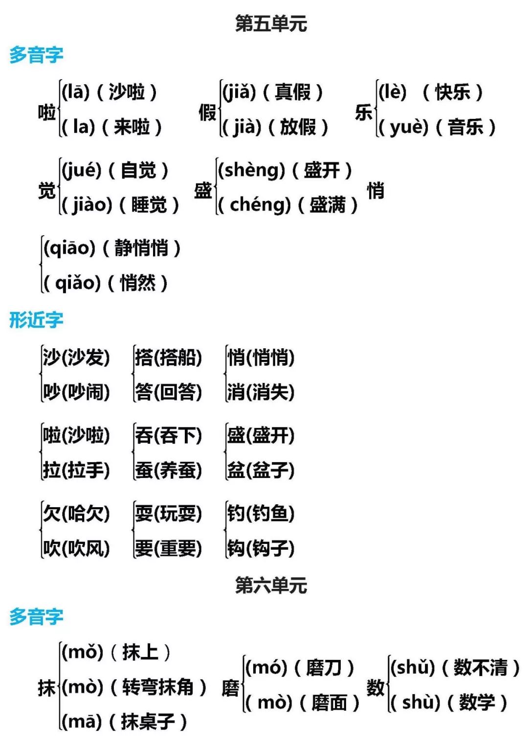 三年级语文上册多音字形近字组词汇总可下载打印