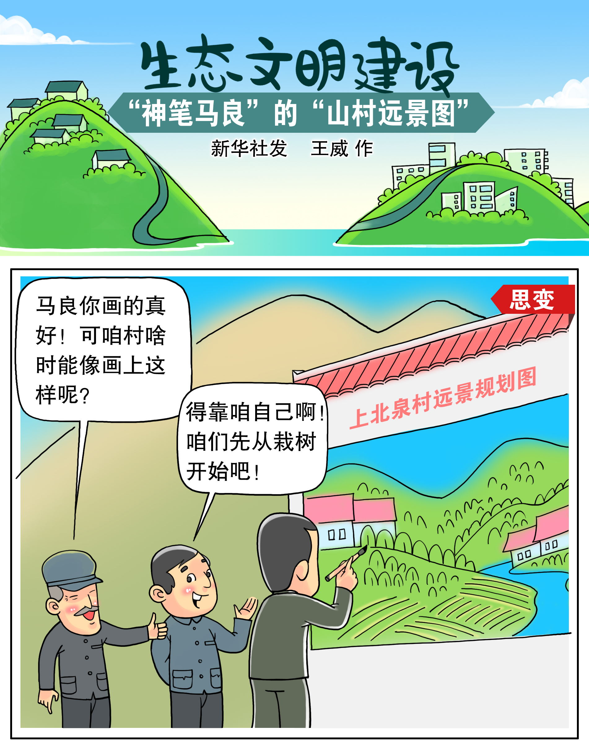 图表漫画生态文明建设神笔马良的山村远景图2