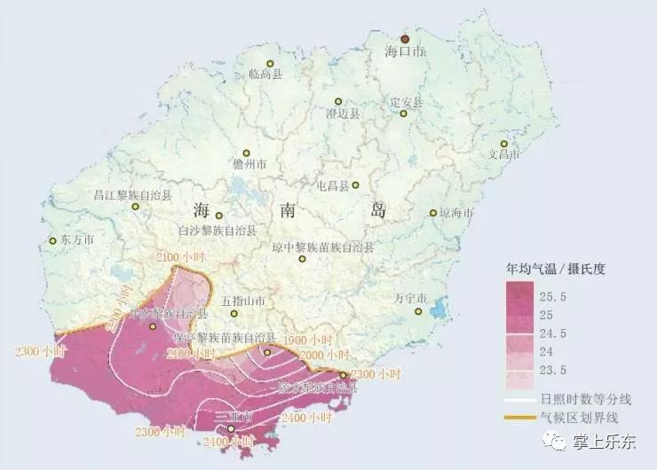 海南岛南部半干旱半湿润区年平均气温,日照时数示意图.