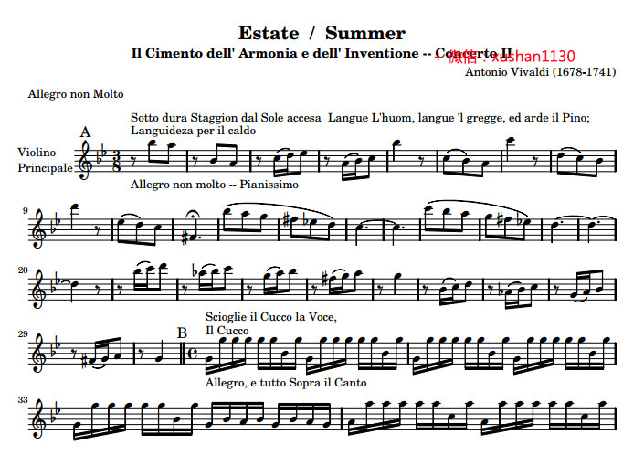 维瓦尔第 四季 小提琴协奏曲 春夏秋冬 vivaldi(小提琴独奏谱 钢