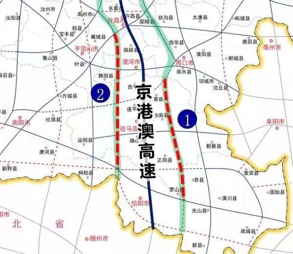 许昌至信阳高速公路,经许昌市建安区,漯河市临颍县,郾城区,源汇区