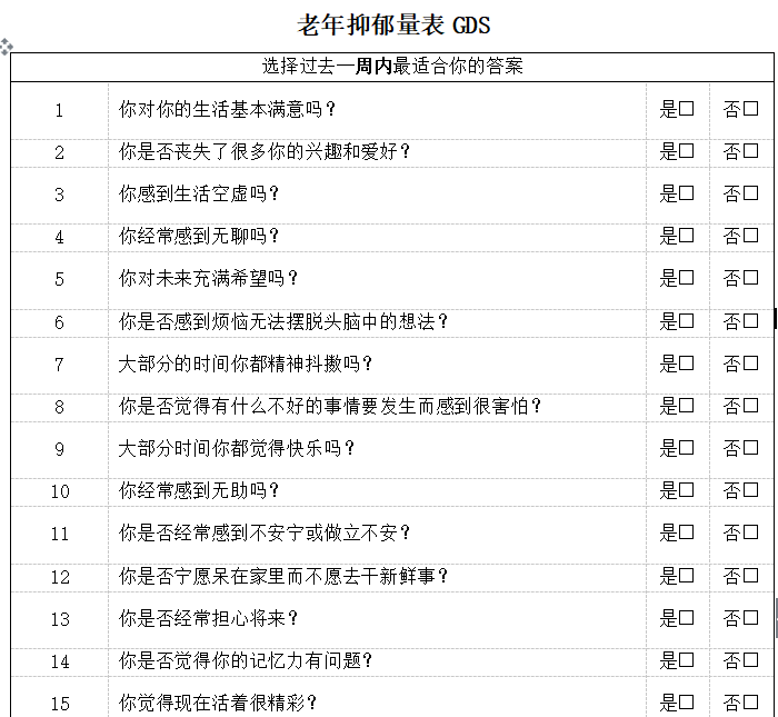 老年抑郁量表(gds)检查