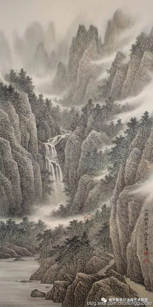 流云飞瀑相呼应,浑然一体气磅礴~中国画家董希源作品赏析