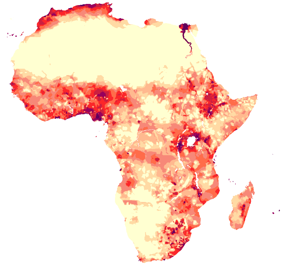 非洲人口密度分布图