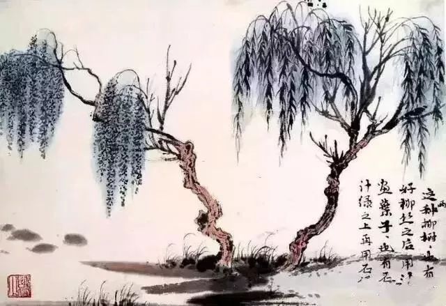 这两种柳树,也有画好柳丝之后,用汁绿画叶子.