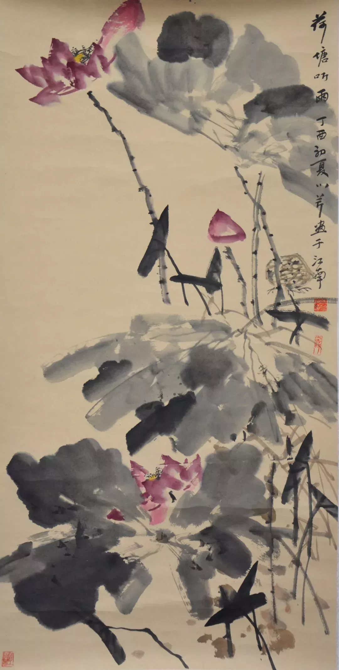 张小芹·《荷塘听雨》·136cm*68cm