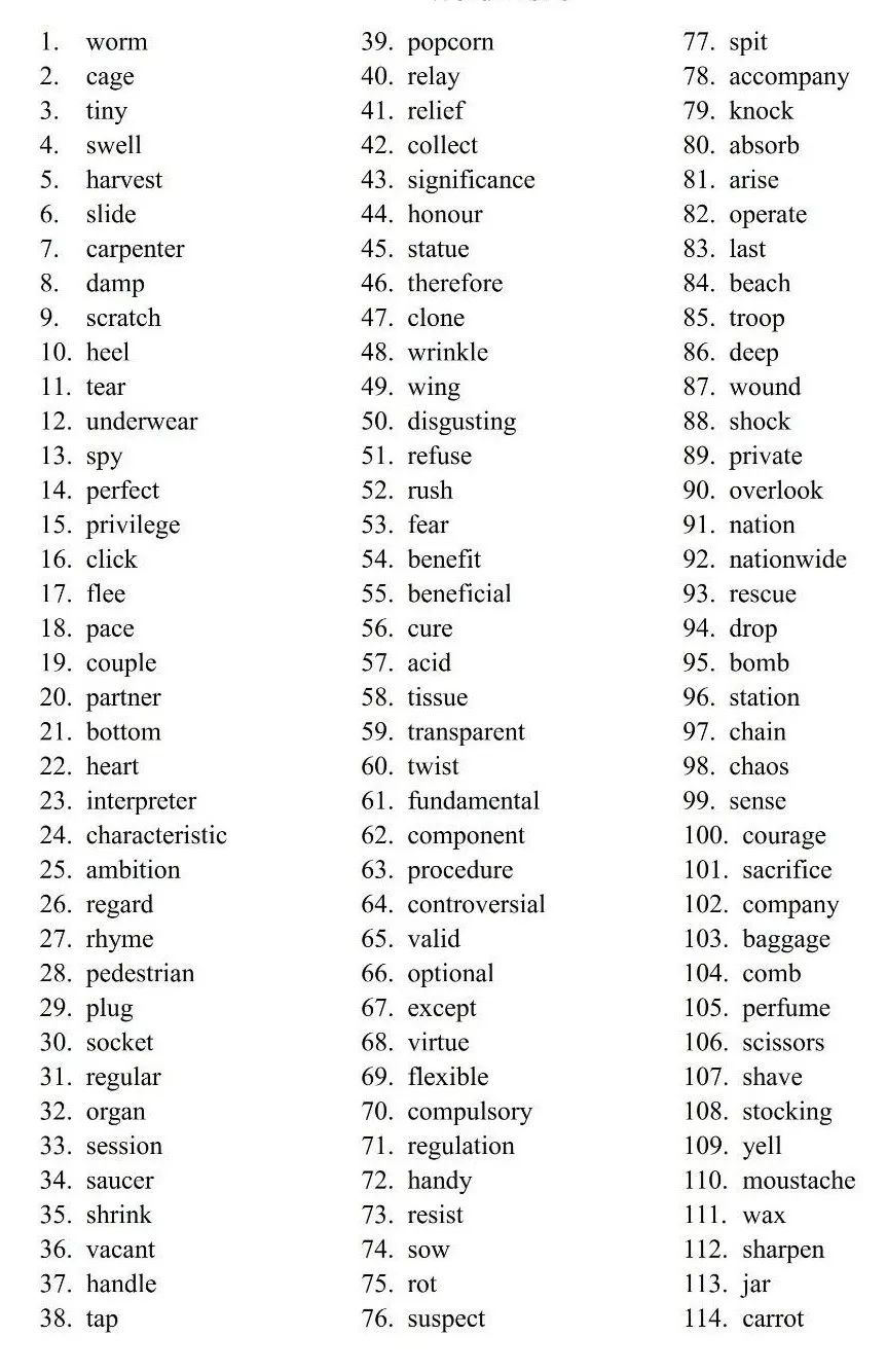 word list