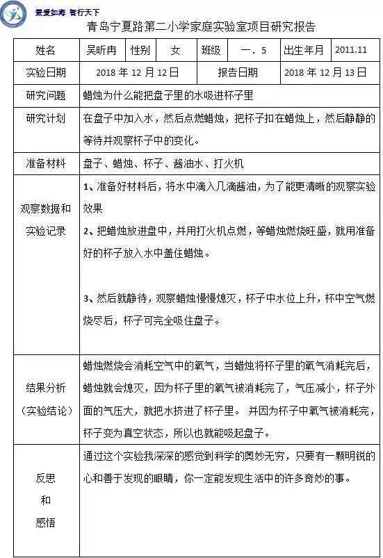 走進一年級五班吳昕冉的家庭實驗室 娛樂 第8張