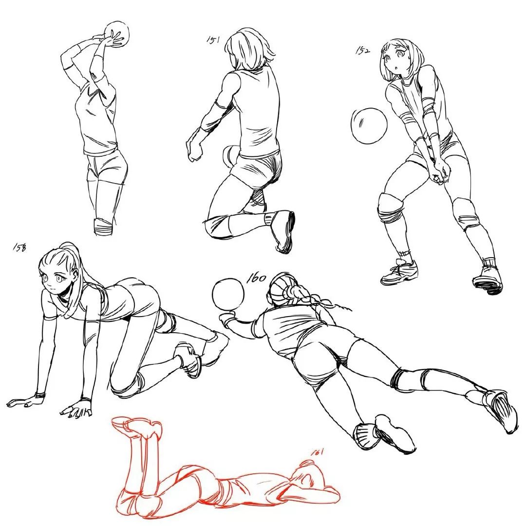 绘画参考11张排球少女比赛时的动作集锦动态速写素材