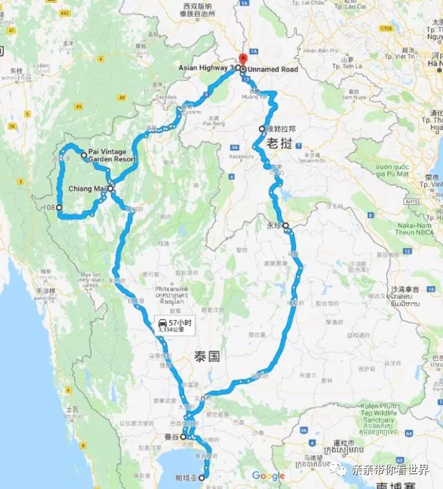 琅勃拉邦—磨憨口岸—西双版纳 290km-180km 全程3700km