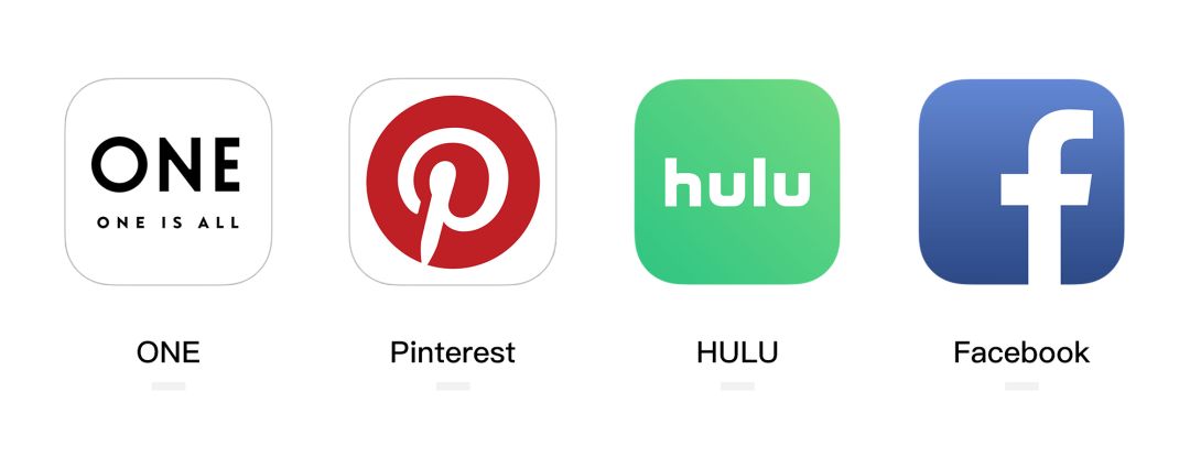 one,pinterest,hulu,facebook的产品图标