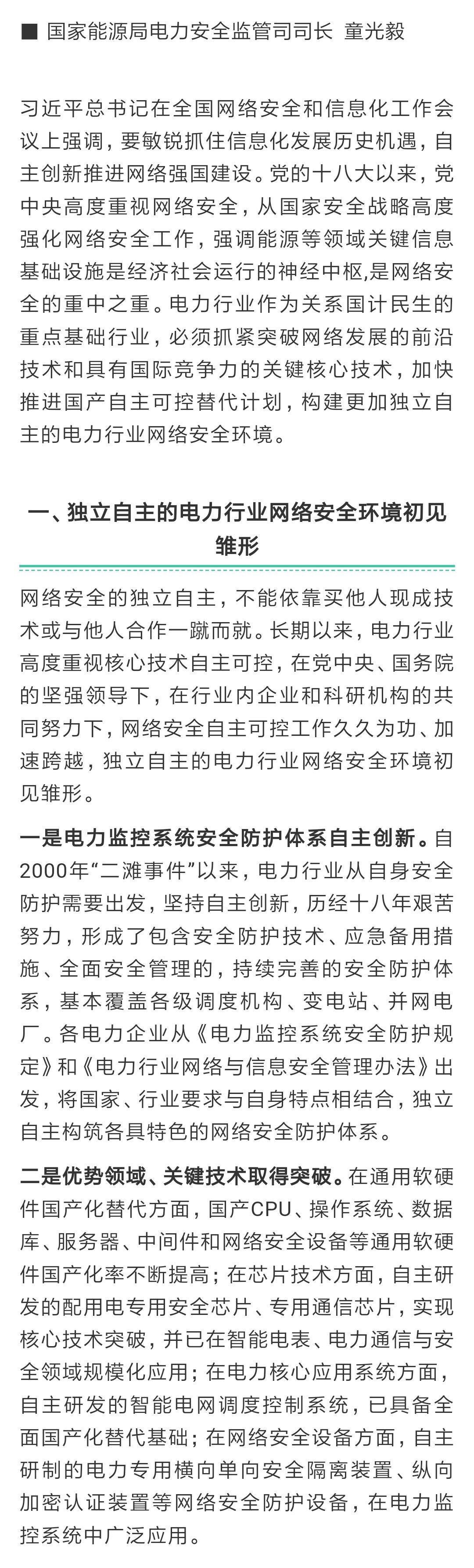 国家能源局电力安全监管司童光毅:构建更加独立自主的电力行业网络