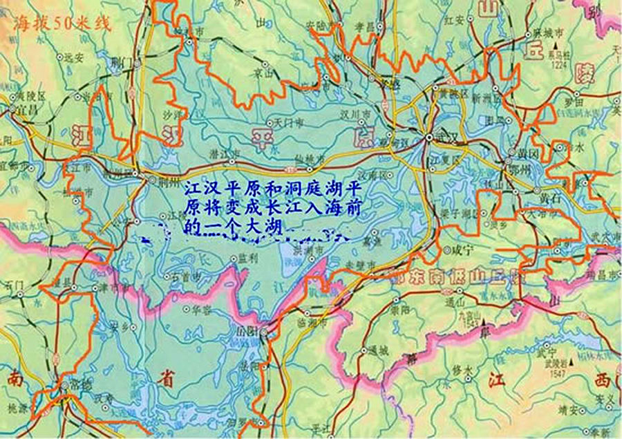 到武汉,海平面都是低于60米的,但在江西,安徽长江流经大别山的地区