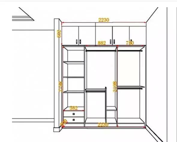 衣柜的宽度在400-650mm之间,高度在2000-2400左右,这个要是看房子
