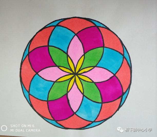 想到借学生对圆的认识上,引导学生用圆规画圆的方法画出美丽的图案