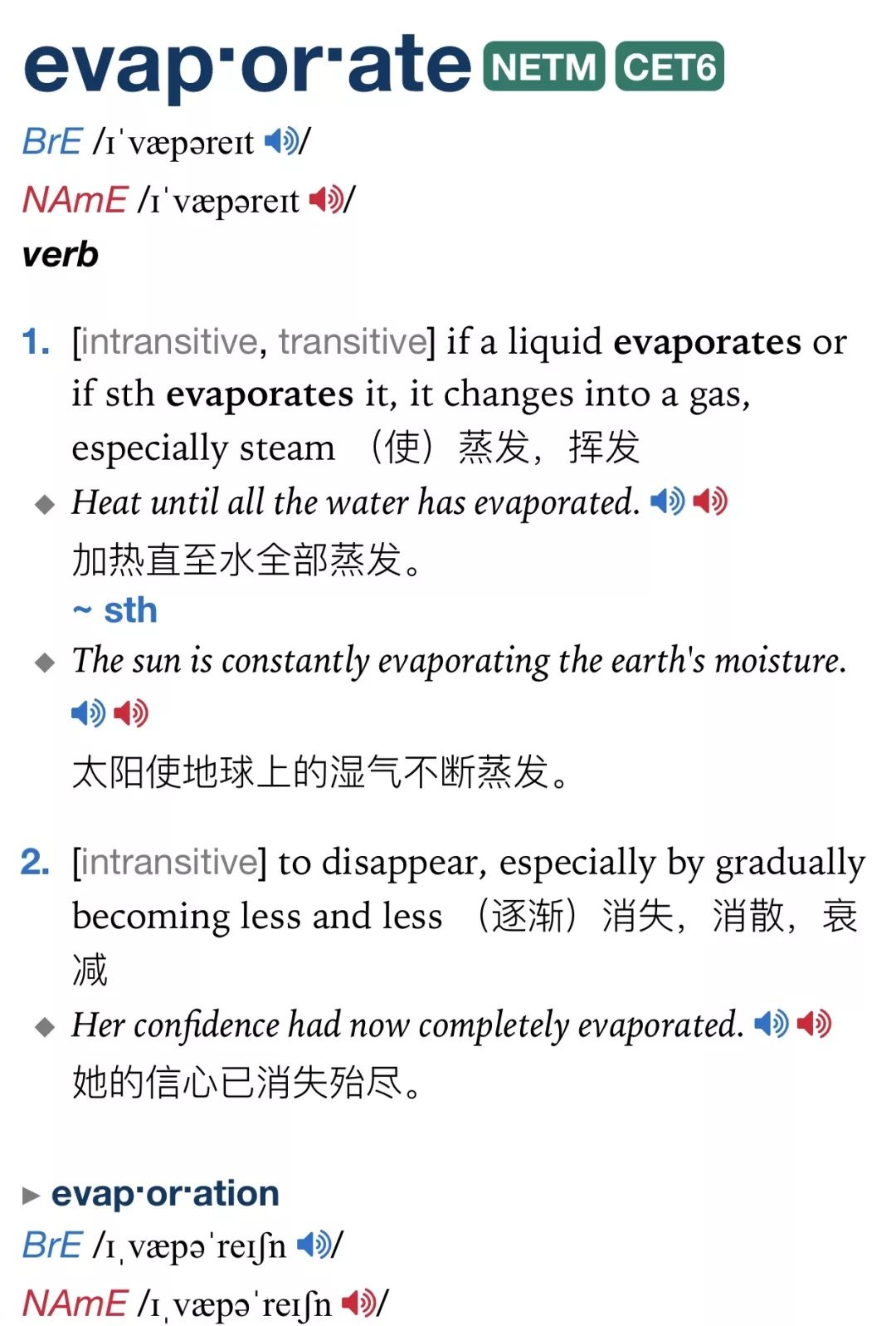 evaporate= e(出) vap(蒸汽)   ate动词后缀→蒸发