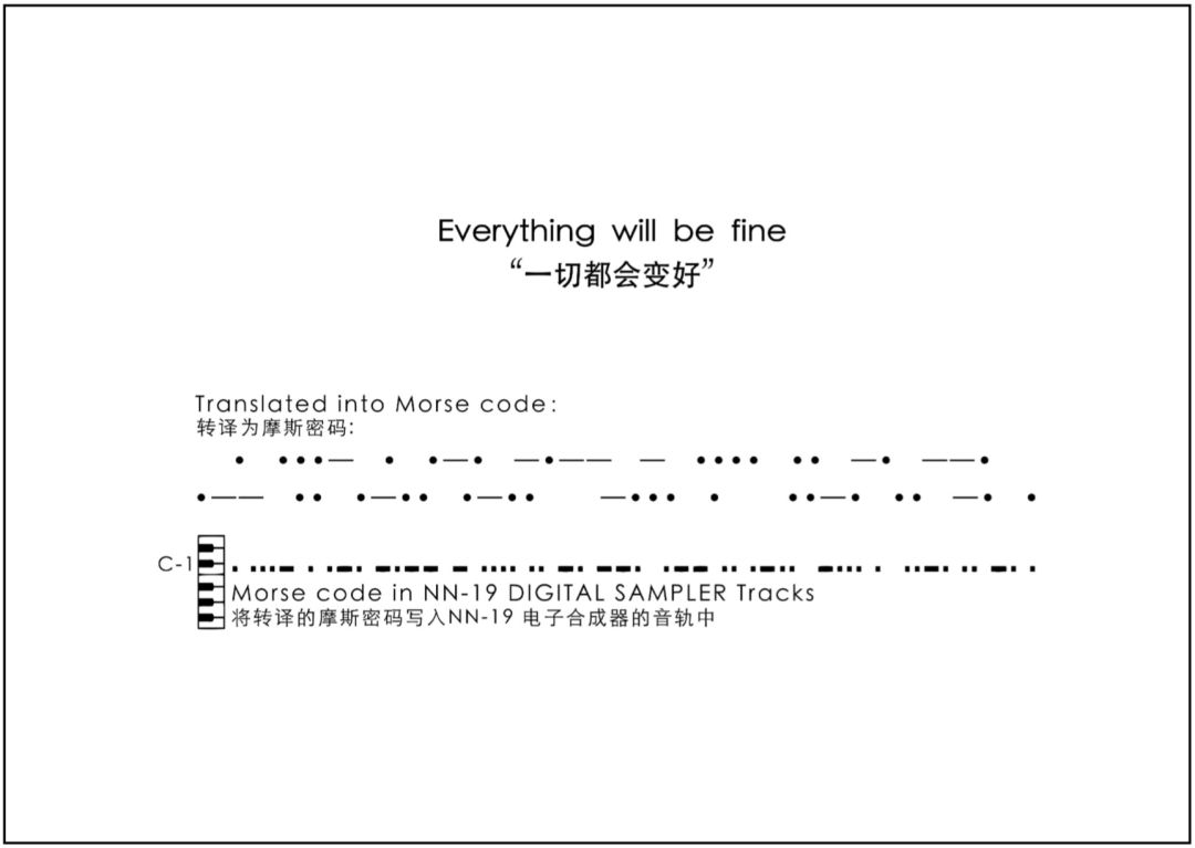 再将摩斯密码的节奏与逻辑转译为数字合成器音轨的音符,最终以低频的