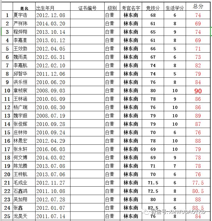 悟道跆拳道第十七届中国跆拳道晋级考级总分数表