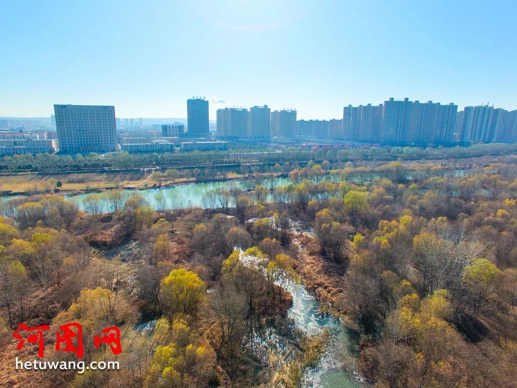 空中鸟瞰凌波桥瀛洲桥洛河湿地冬天亮丽风景