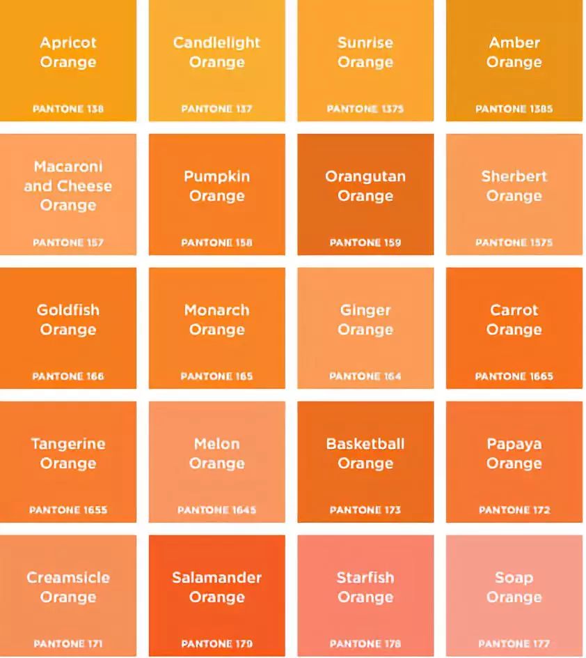 香甜桃橘,活力橙色,能量珊瑚色,南瓜橘等等,无一不代表着对生命的肯定