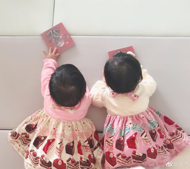 張傑罕見曬雙胞胎女兒背影照，十個月大的跳跳俏俏頭髮濃密超可愛 娛樂 第2張