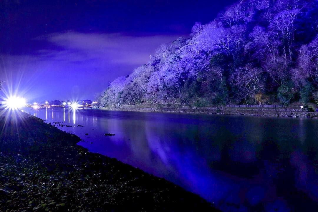 夜晚下的渡月桥,美的宁静