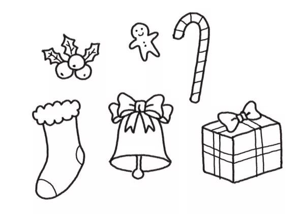 圣诞袜,圣诞铃铛,礼物盒, 还有圣诞果,姜饼人,拐杖糖…… 各种有趣的