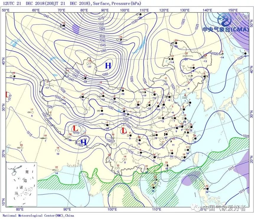 12月21日晚地面天气图,来自nmc