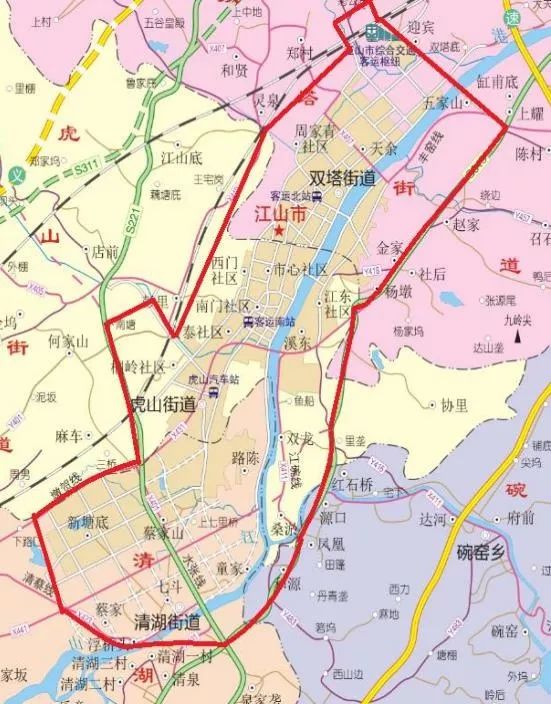 江山市城乡公交一级网络区域示意图