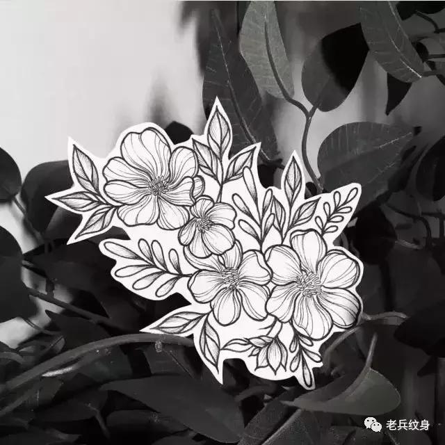 纹身素材素花手稿