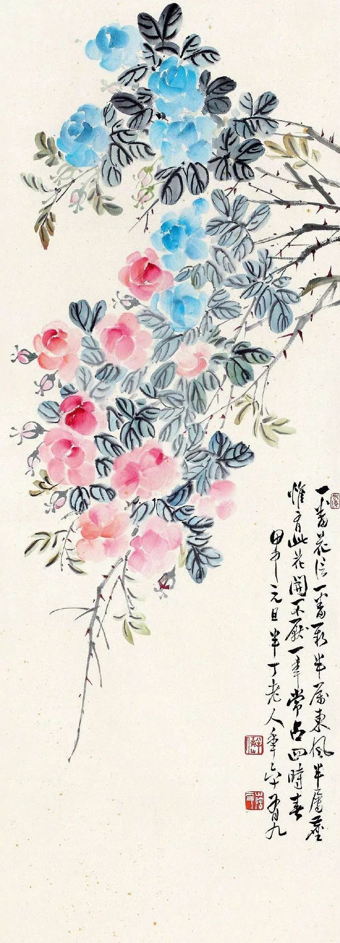 【国画】陈半丁国画作品月季花欣赏