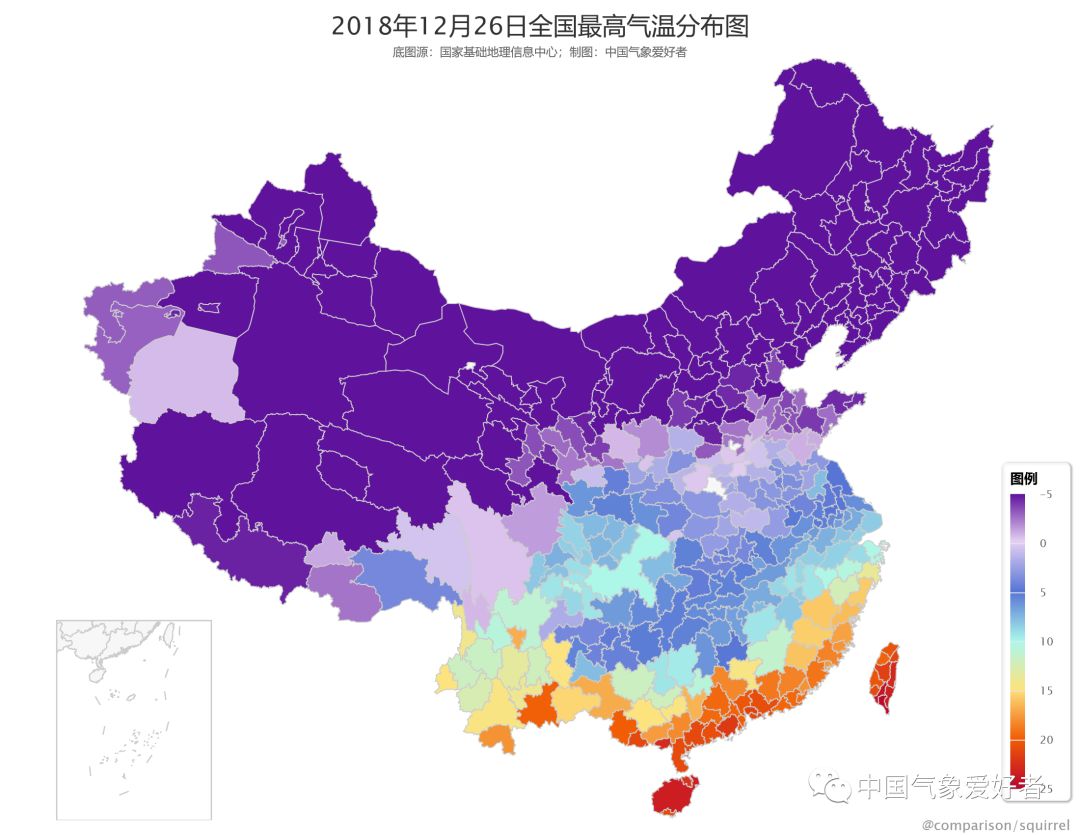 12月26日全国最高气温分布可见,东南沿海气温仍然很高,局部有夏天的