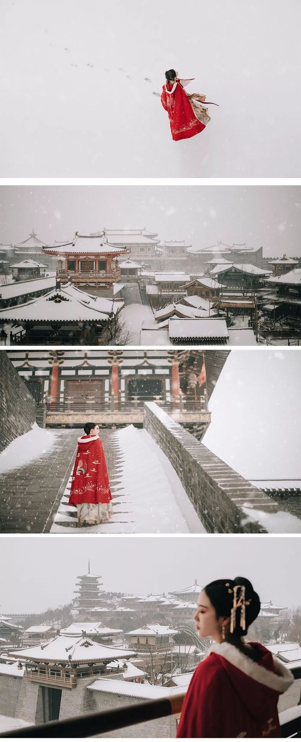 汉服雪景雪花漫天说好的白首到老呢