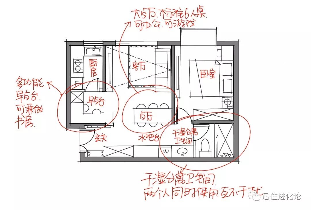 穿越型过道餐厅实现双厨房双餐厅